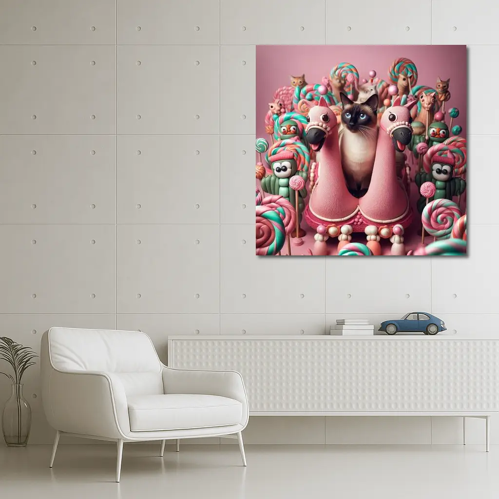 Siamese Cat Surrounded By Candy Lollipops – Wall Art