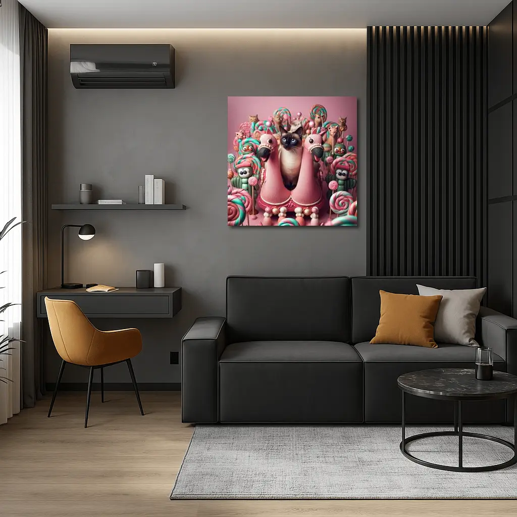 Siamese Cat Surrounded By Candy Lollipops – Wall Art