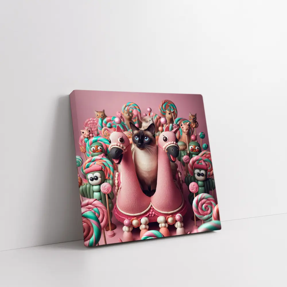 Siamese Cat Surrounded By Candy Lollipops – Wall Art