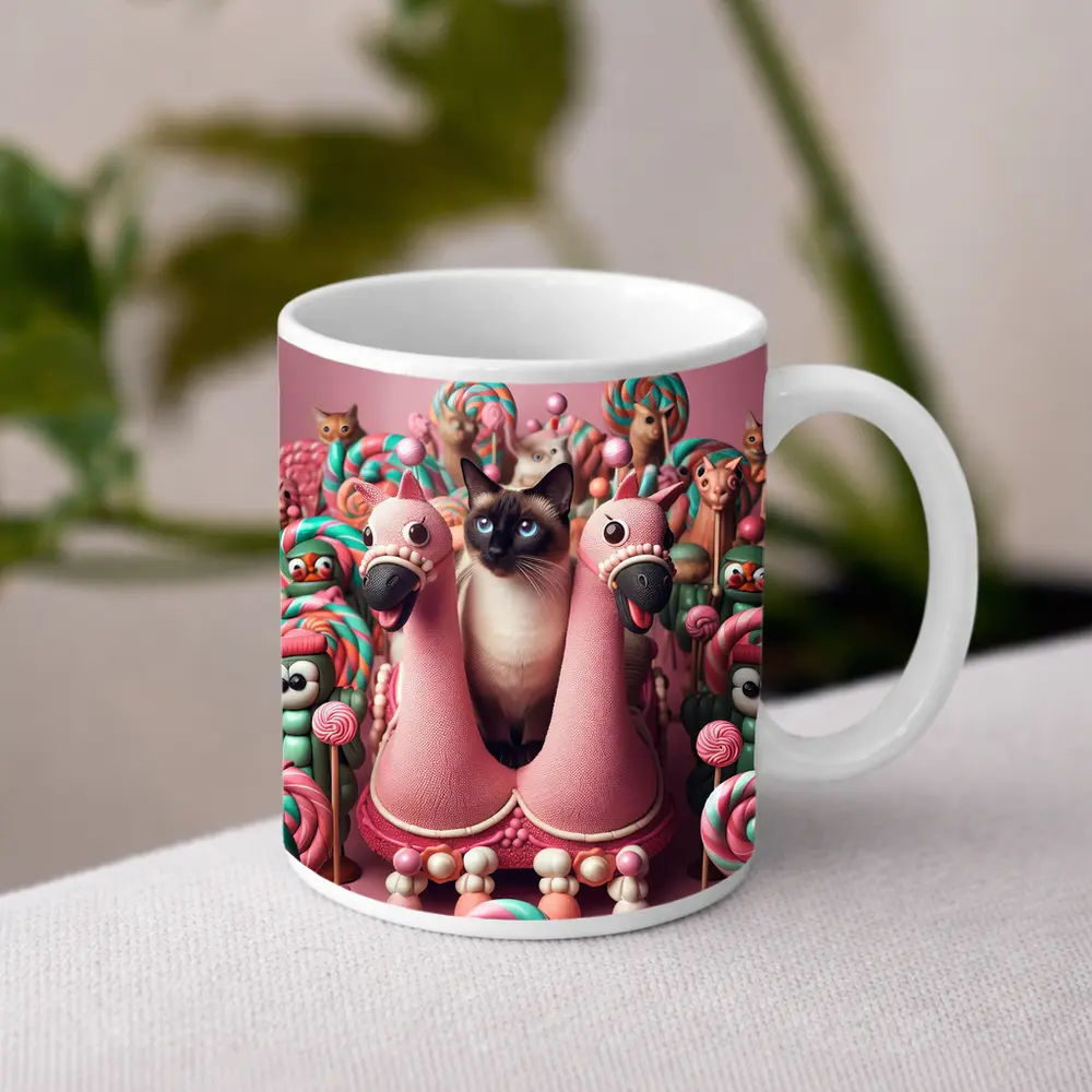 Siamese Cat Surrounded By Candy Lollipops – Mugs