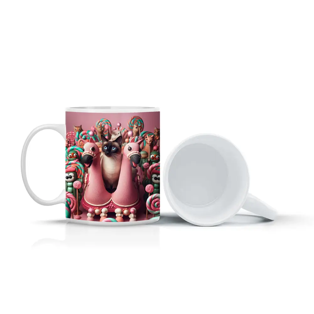 Siamese Cat Surrounded By Candy Lollipops – Mugs