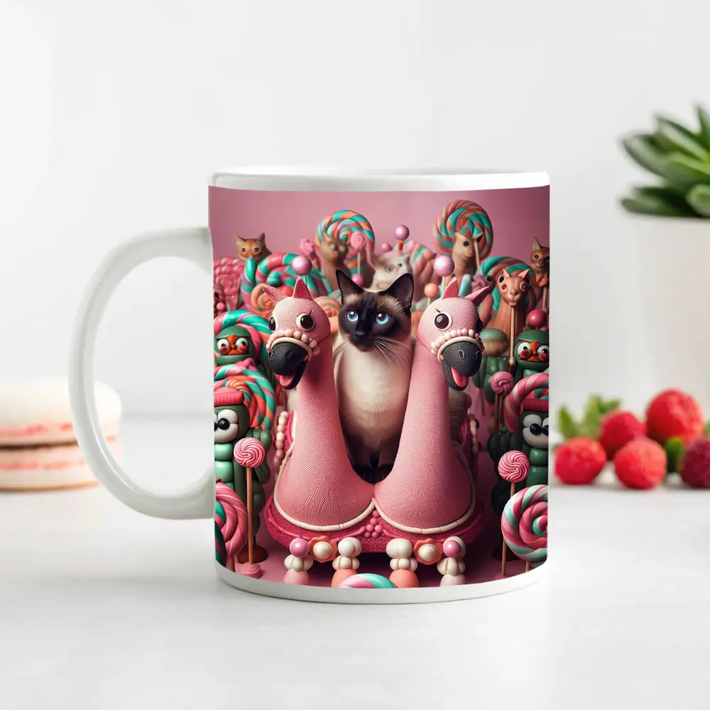Siamese Cat Surrounded By Candy Lollipops – Mugs