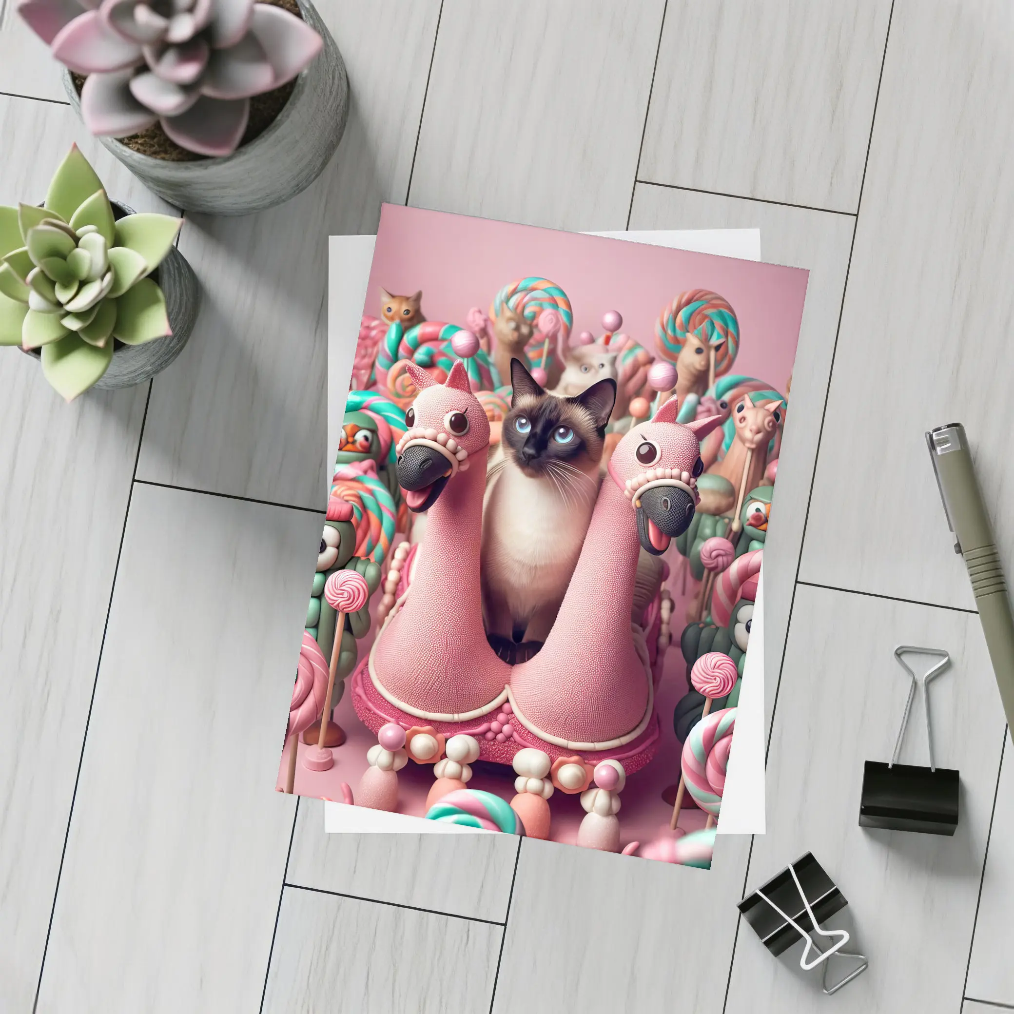 Siamese Cat Surrounded By Candy Lollipops – Postcards