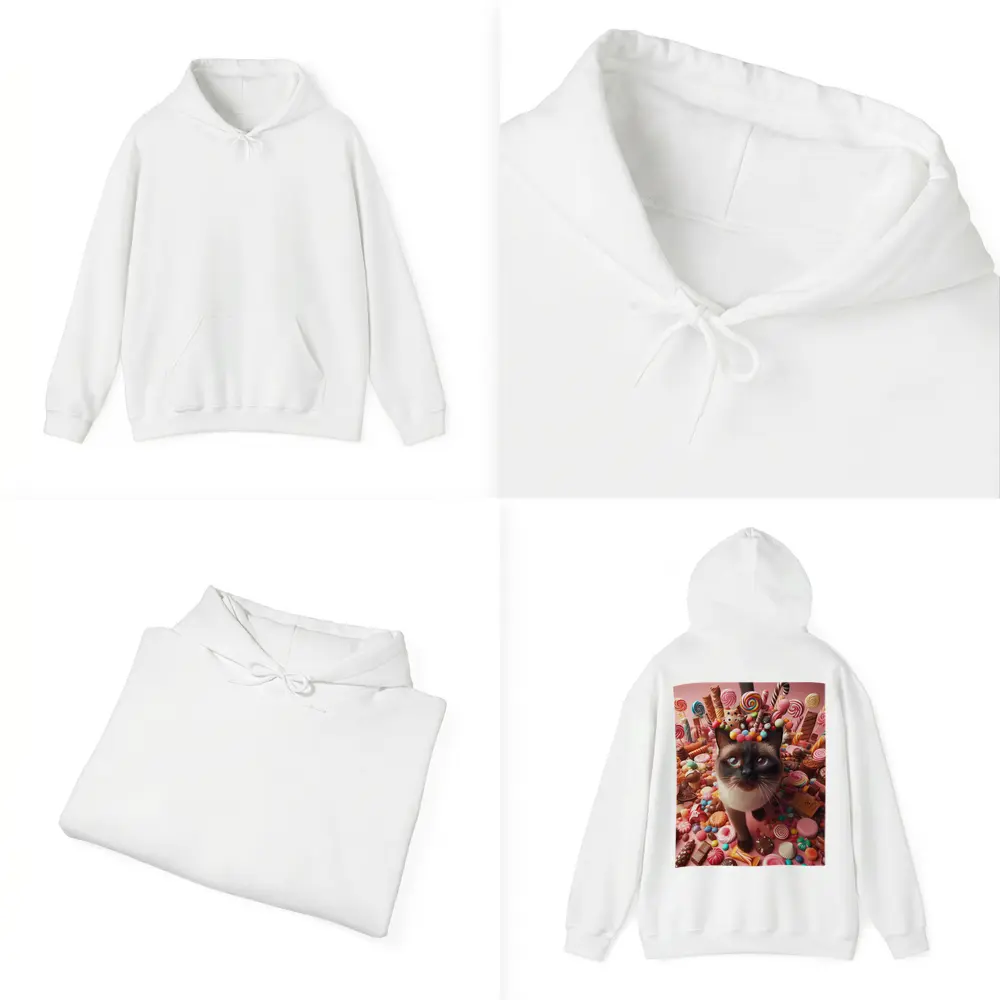 Siamese Cat Surrounded by Colorful Candy – Hoodies