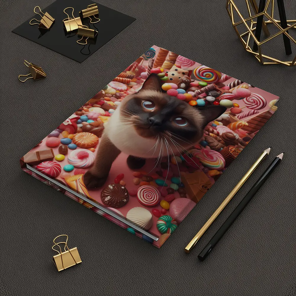 Siamese Cat Surrounded by Colorful Candy – Notebooks
