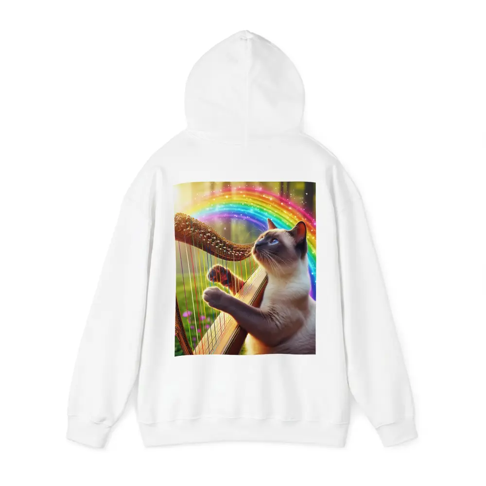 Siamese Cat Playing Harp Rainbow Forest – Hoodies