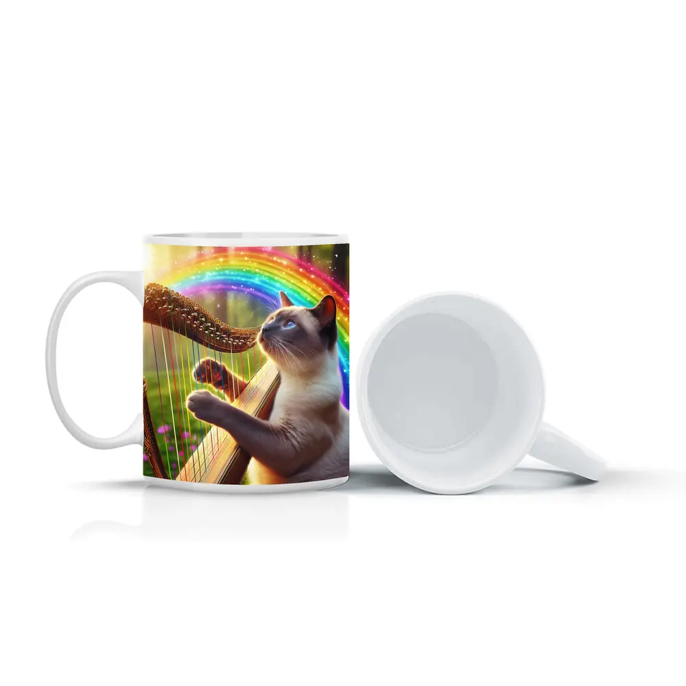 Siamese Cat Playing Harp Rainbow Forest – Mugs