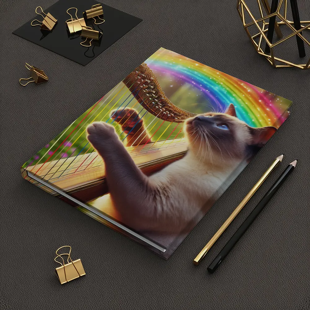 Siamese Cat Playing Harp Rainbow Forest – Notebooks