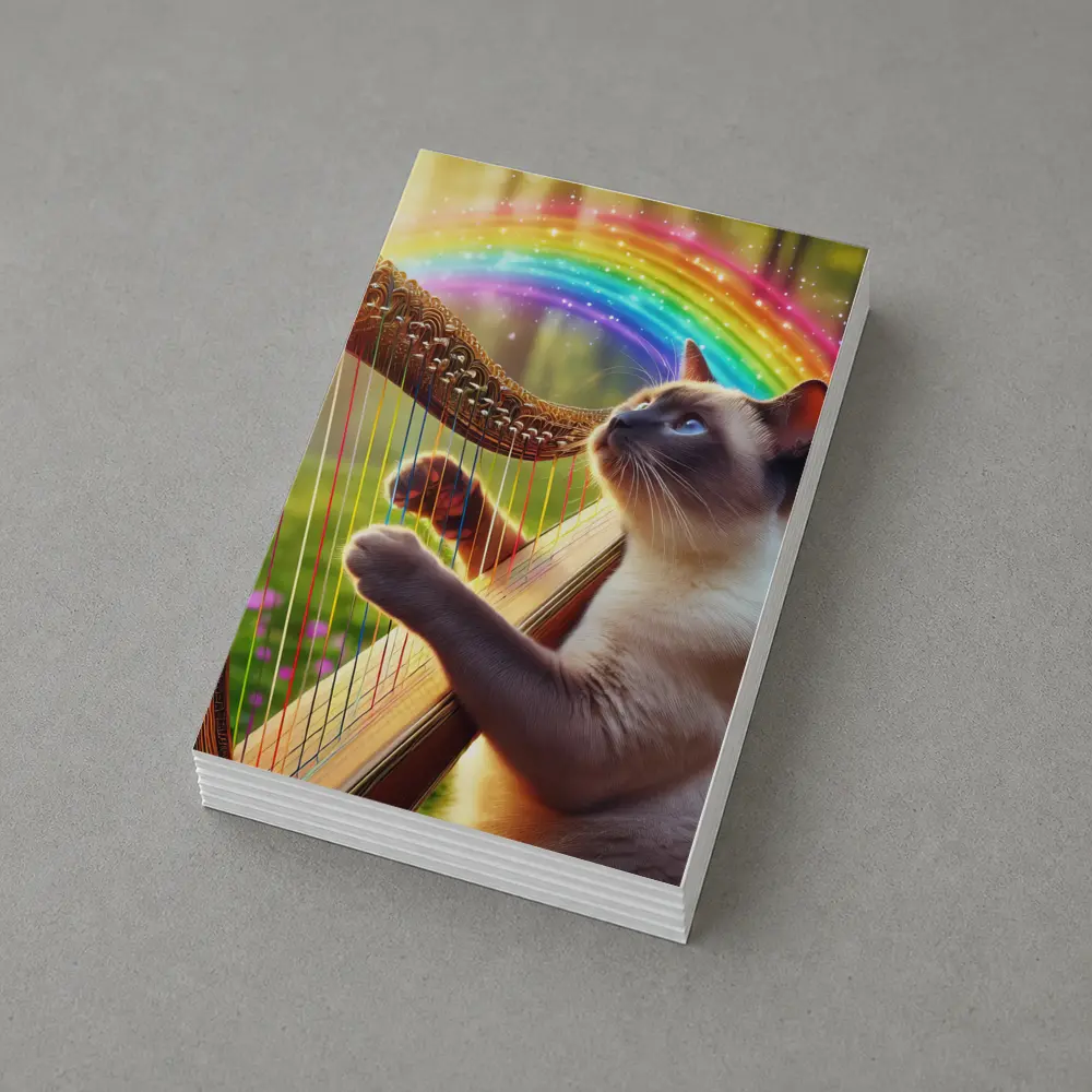Siamese Cat Playing Harp Rainbow Forest – Postcards