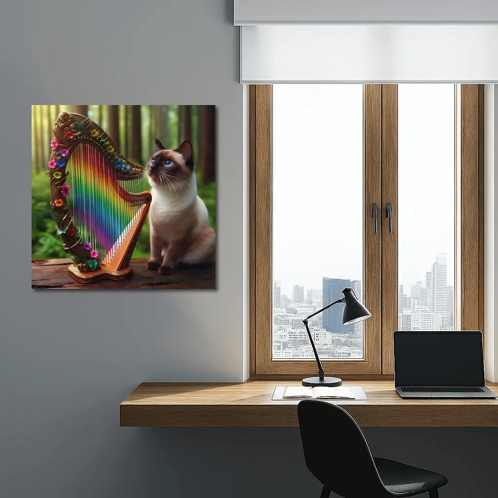Siamese Cat Rainbow Harp Forest Scene – Wall Art