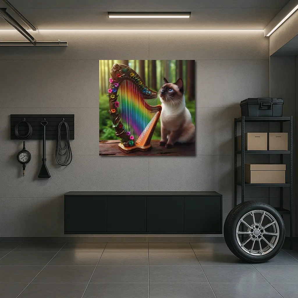 Siamese Cat Rainbow Harp Forest Scene – Wall Art