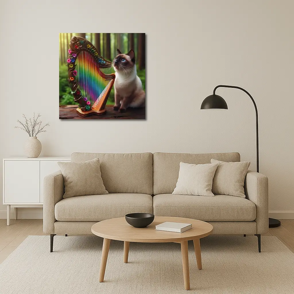 Siamese Cat Rainbow Harp Forest Scene – Wall Art