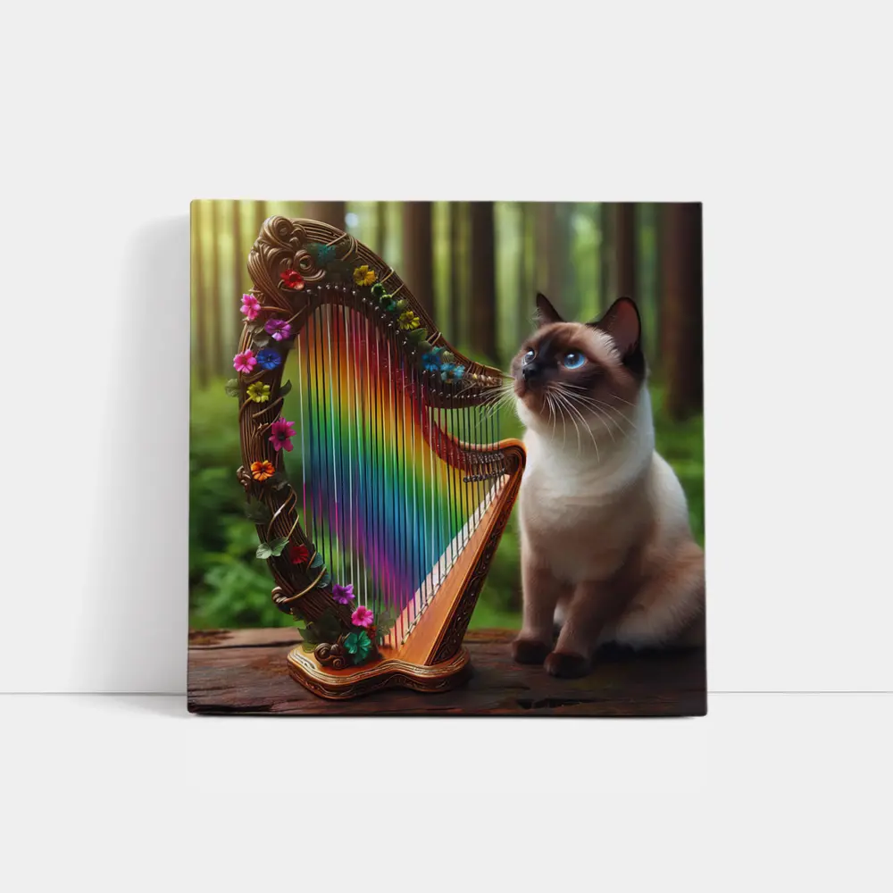 Siamese Cat Rainbow Harp Forest Scene – Wall Art