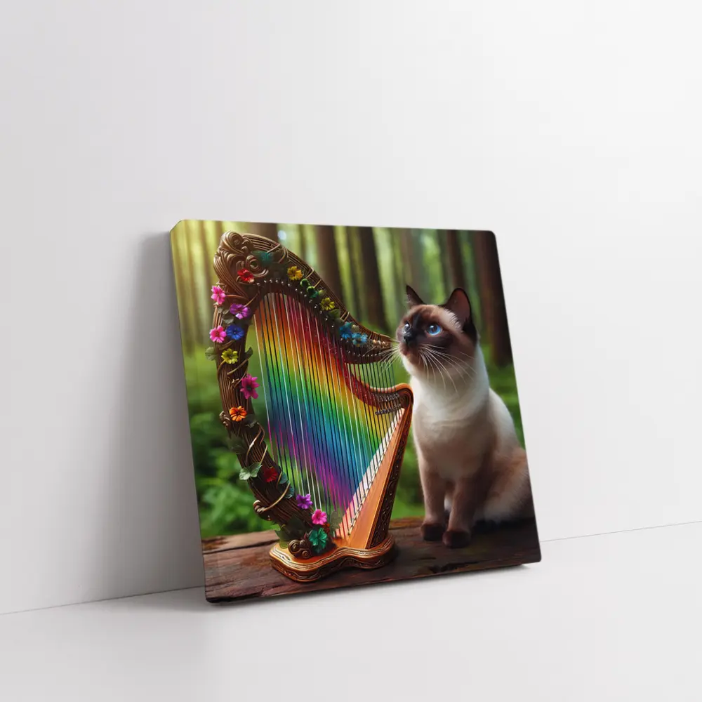 Siamese Cat Rainbow Harp Forest Scene – Wall Art
