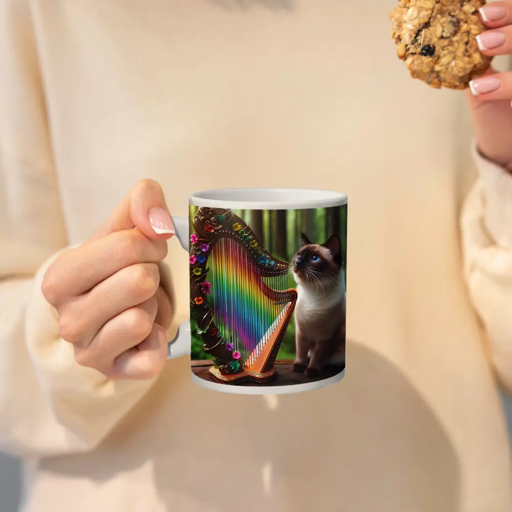 Siamese Cat Rainbow Harp Forest Scene – Mugs