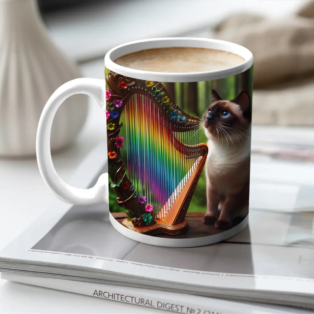 Siamese Cat Rainbow Harp Forest Scene – Mugs