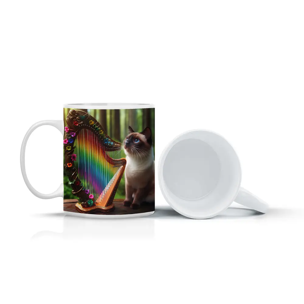 Siamese Cat Rainbow Harp Forest Scene – Mugs