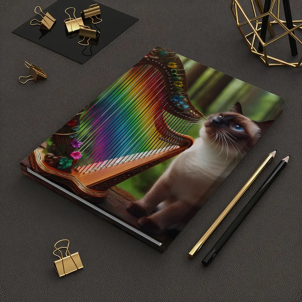 Siamese Cat Rainbow Harp Forest Scene – Notebooks