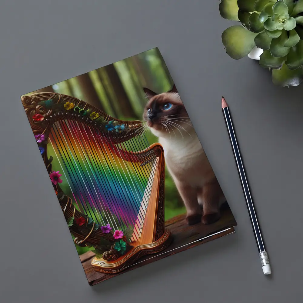 Siamese Cat Rainbow Harp Forest Scene – Notebooks