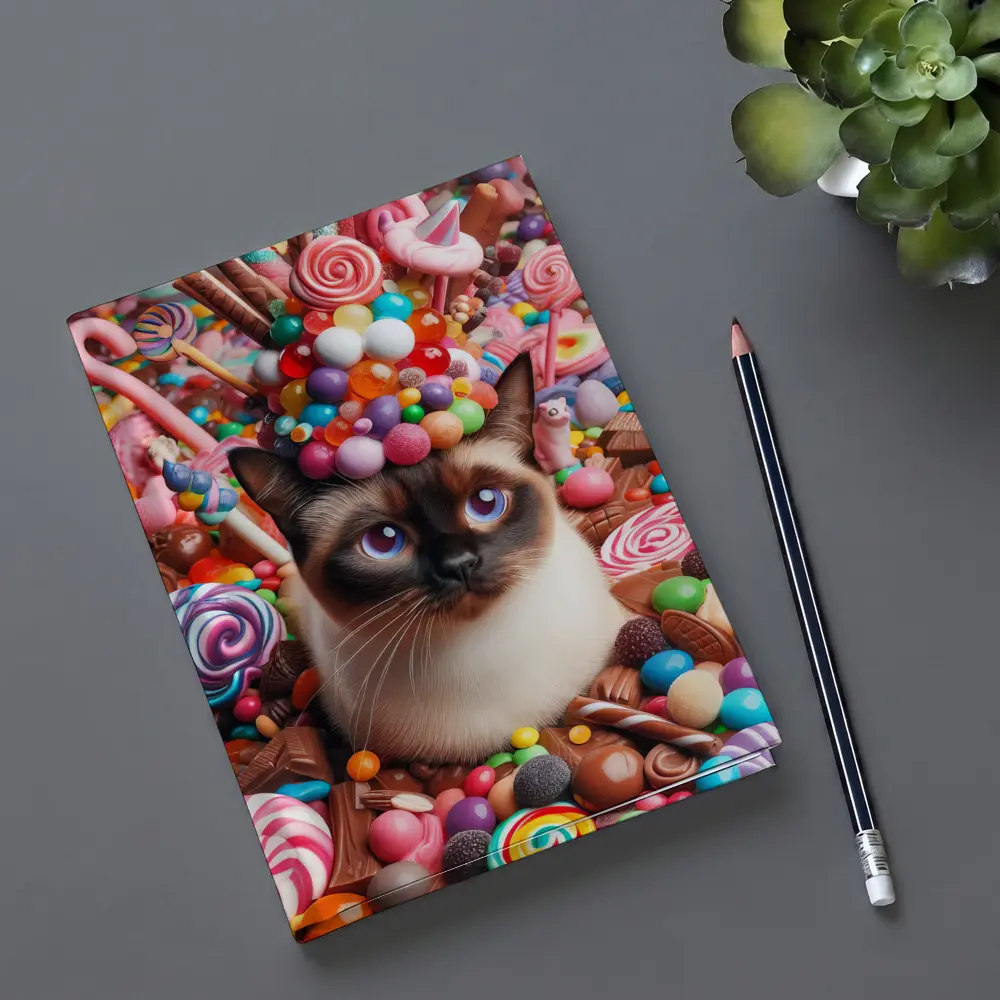 Siamese Cat Surrounded By Colorful Candy – Notebooks