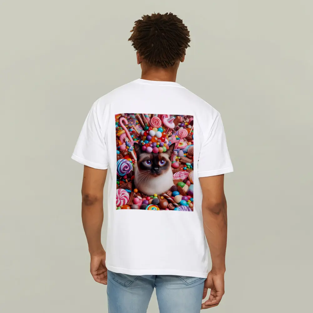 Siamese Cat Surrounded By Colorful Candy – T-Shirts
