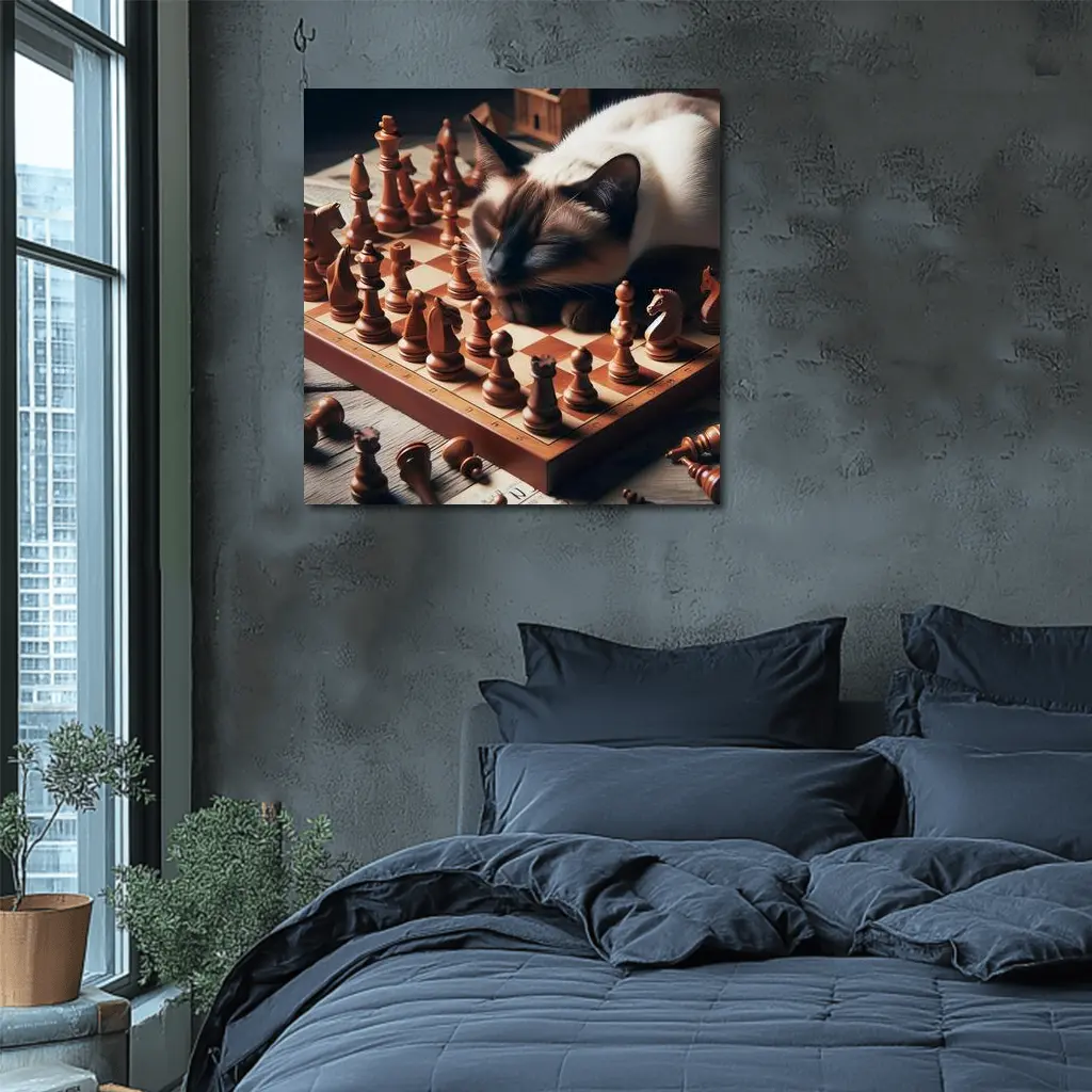 Siamese Cat Sleeping on Chess Board – Wall Art