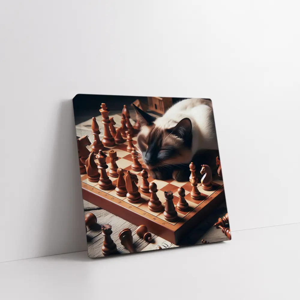 Siamese Cat Sleeping on Chess Board – Wall Art