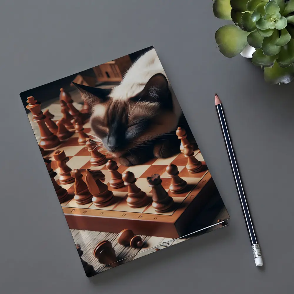 Siamese Cat Sleeping on Chess Board – Notebooks