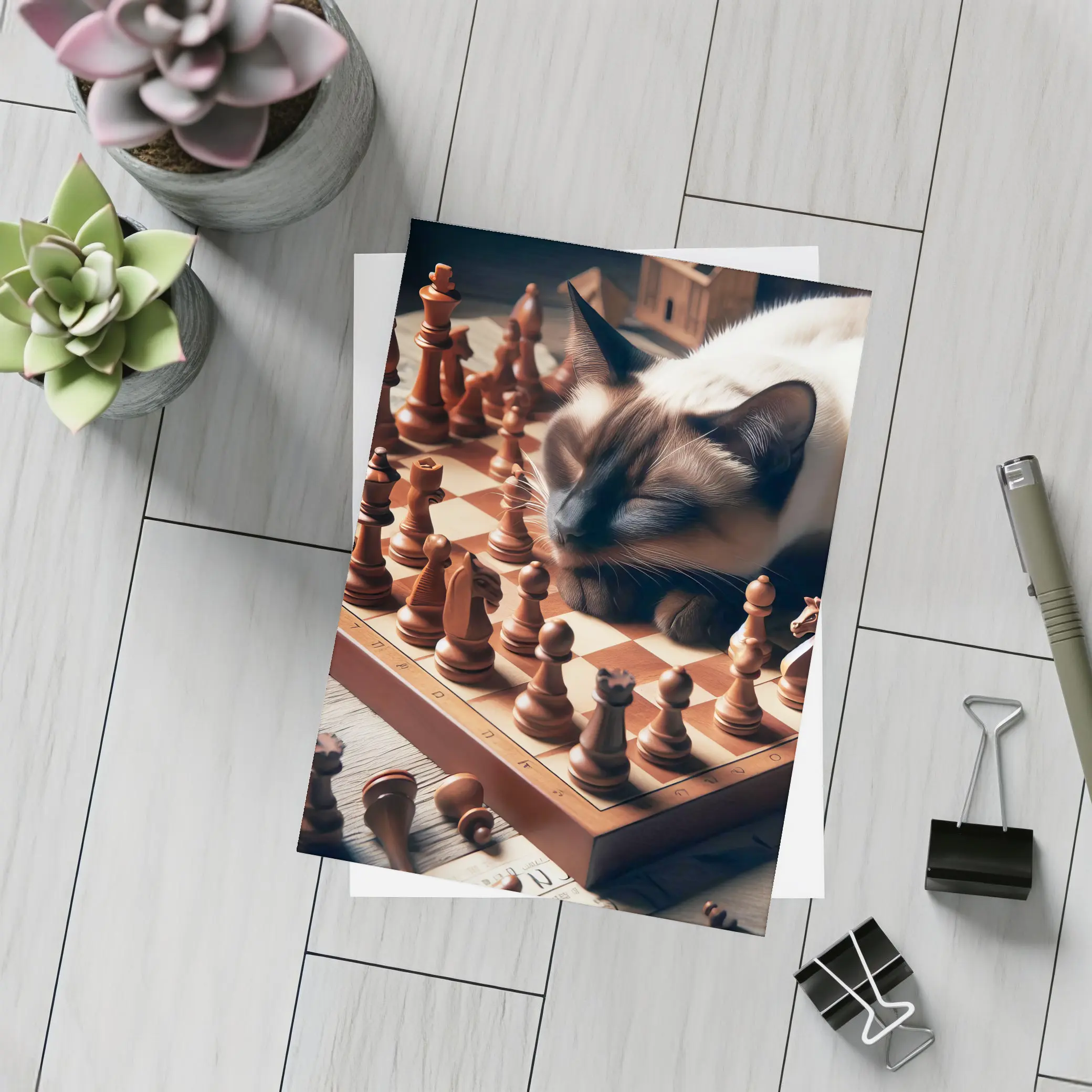 Siamese Cat Sleeping on Chess Board – Postcards