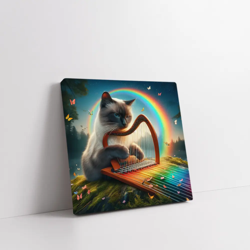Birman Cat Playing Harp Rainbow Fantasy – Wall Art