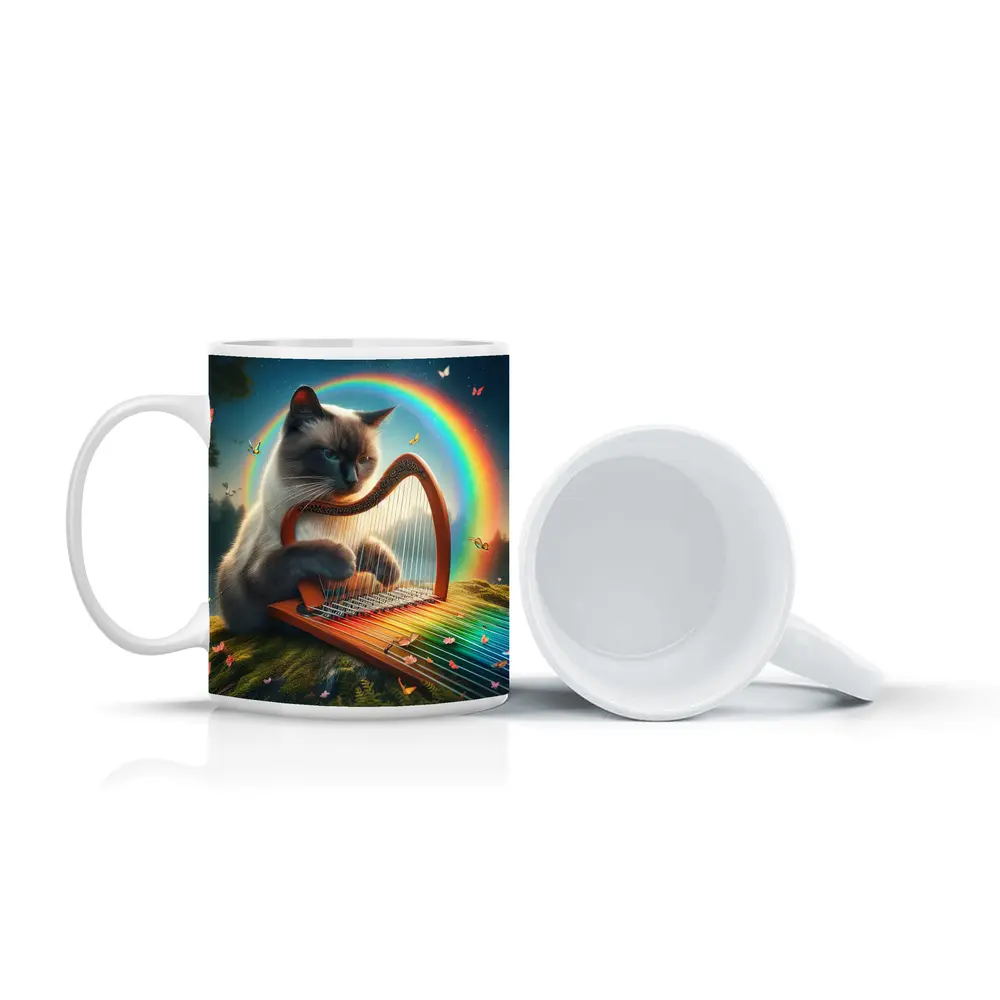 Birman Cat Playing Harp Rainbow Fantasy – Mugs