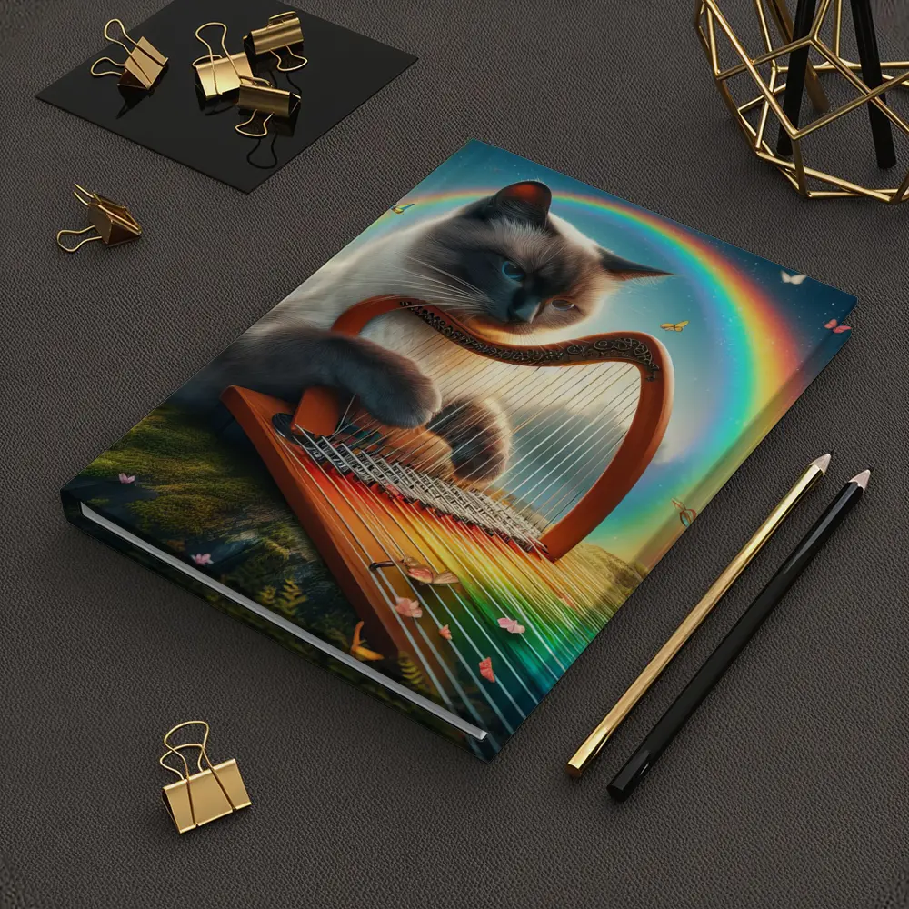 Birman Cat Playing Harp Rainbow Fantasy – Notebooks