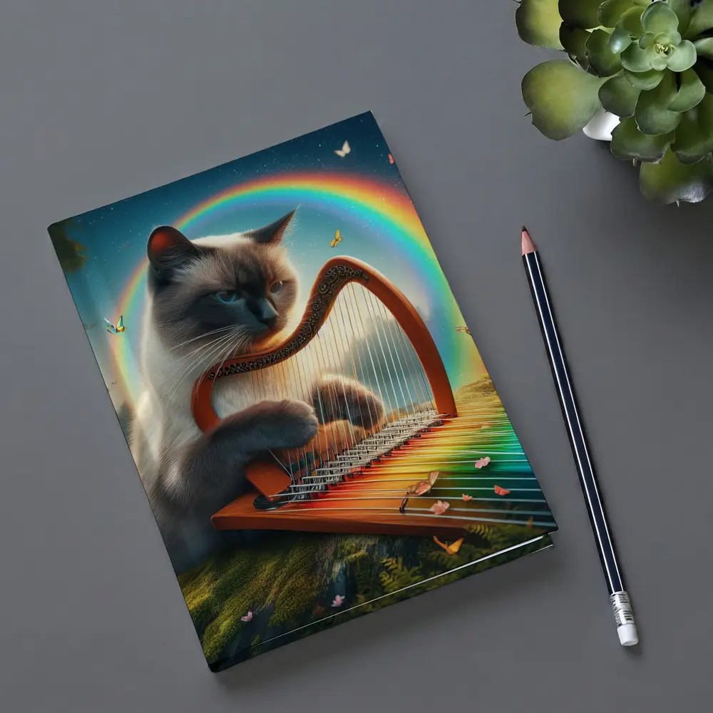 Birman Cat Playing Harp Rainbow Fantasy – Notebooks