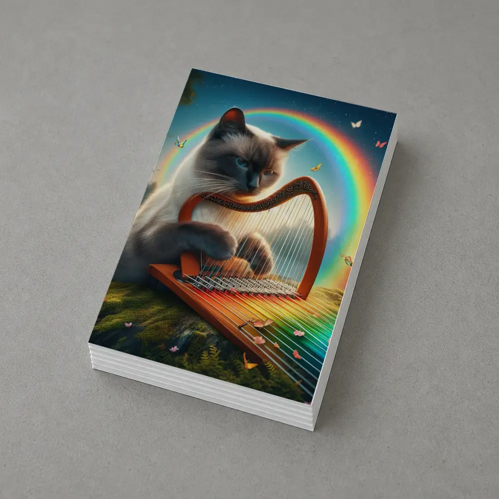 Birman Cat Playing Harp Rainbow Fantasy – Postcards