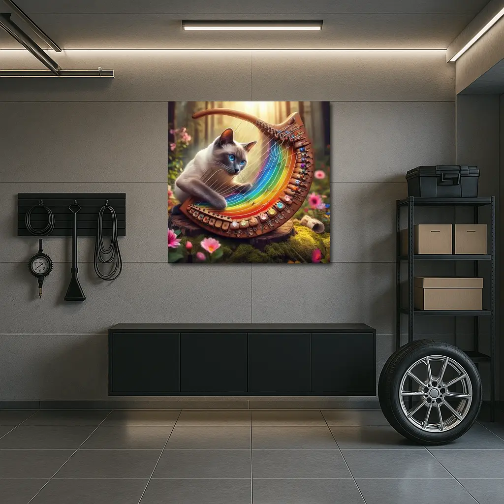 Siamese Cat Rainbow Harp Forest Setting – Wall Art