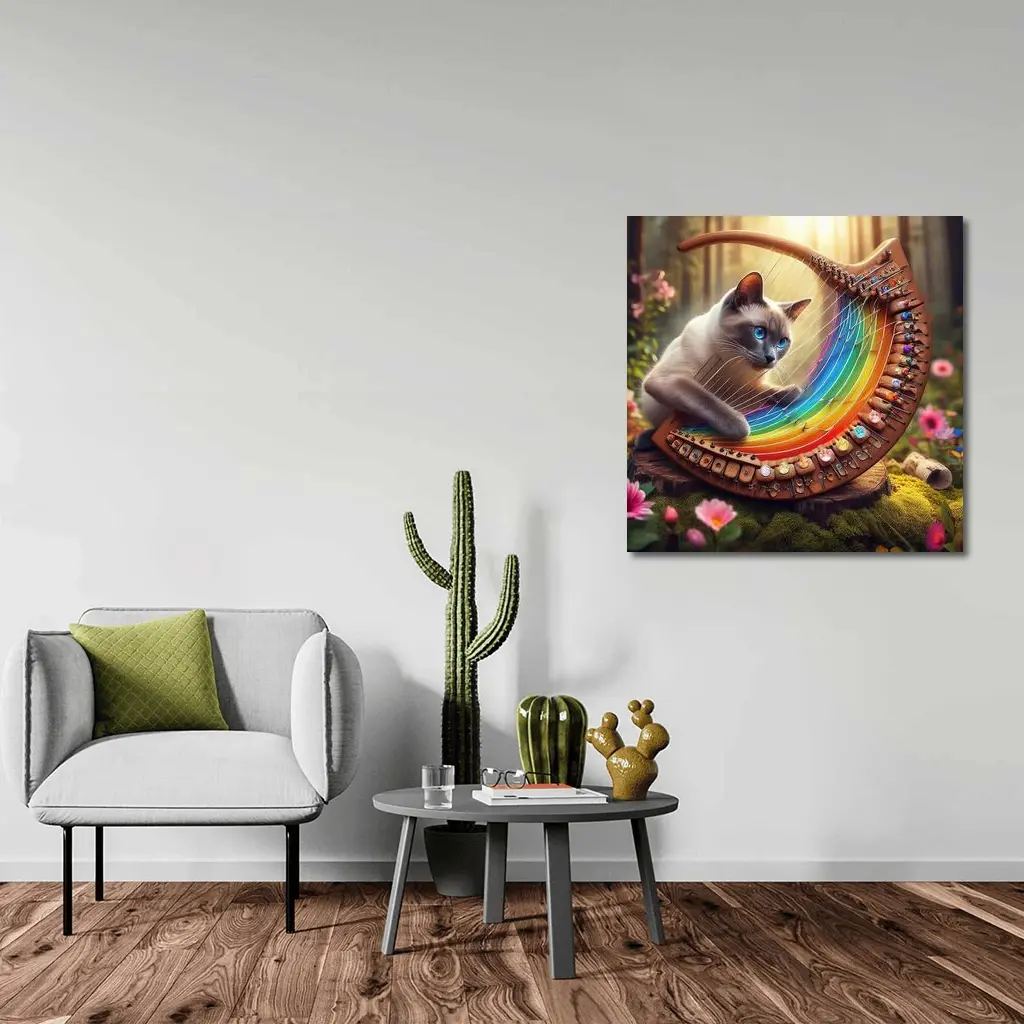 Siamese Cat Rainbow Harp Forest Setting – Wall Art