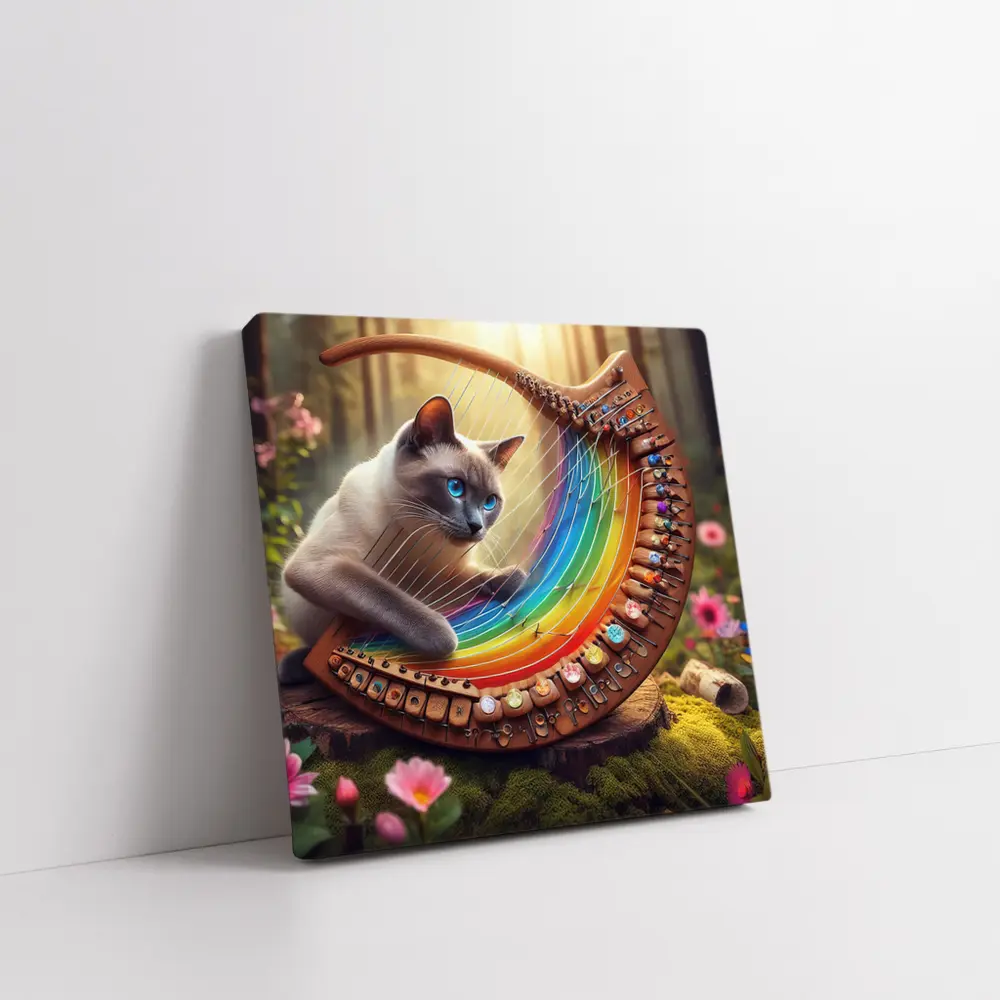 Siamese Cat Rainbow Harp Forest Setting – Wall Art