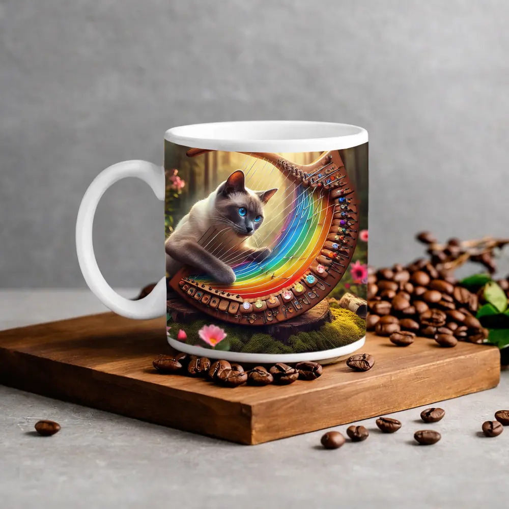 Siamese Cat Rainbow Harp Forest Setting – Mugs