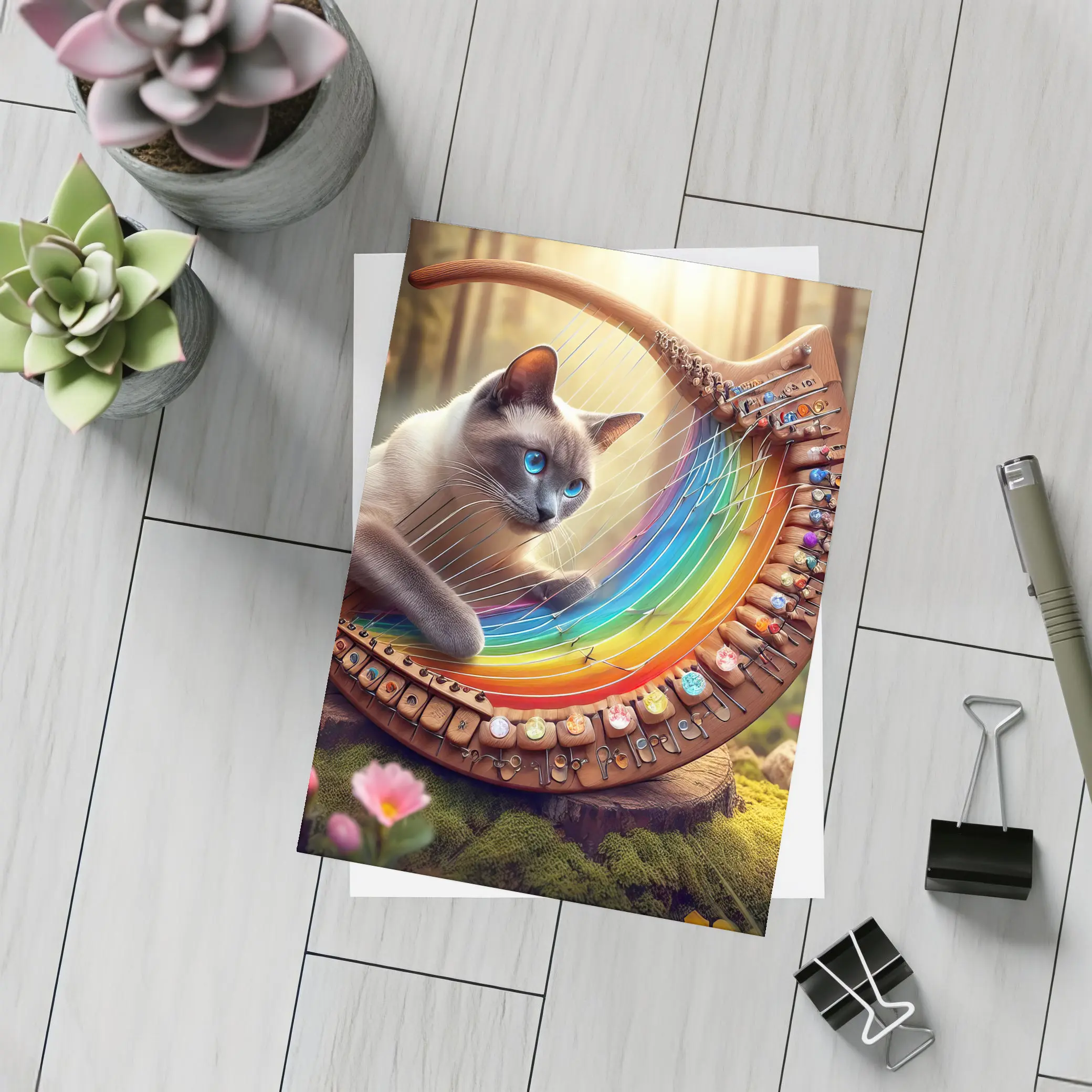 Siamese Cat Rainbow Harp Forest Setting – Postcards