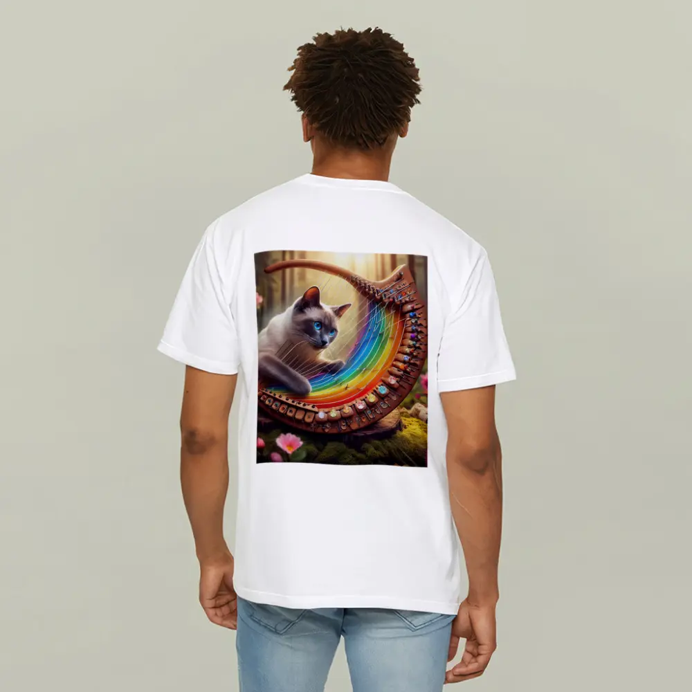 Siamese Cat Rainbow Harp Forest Setting – T-Shirts