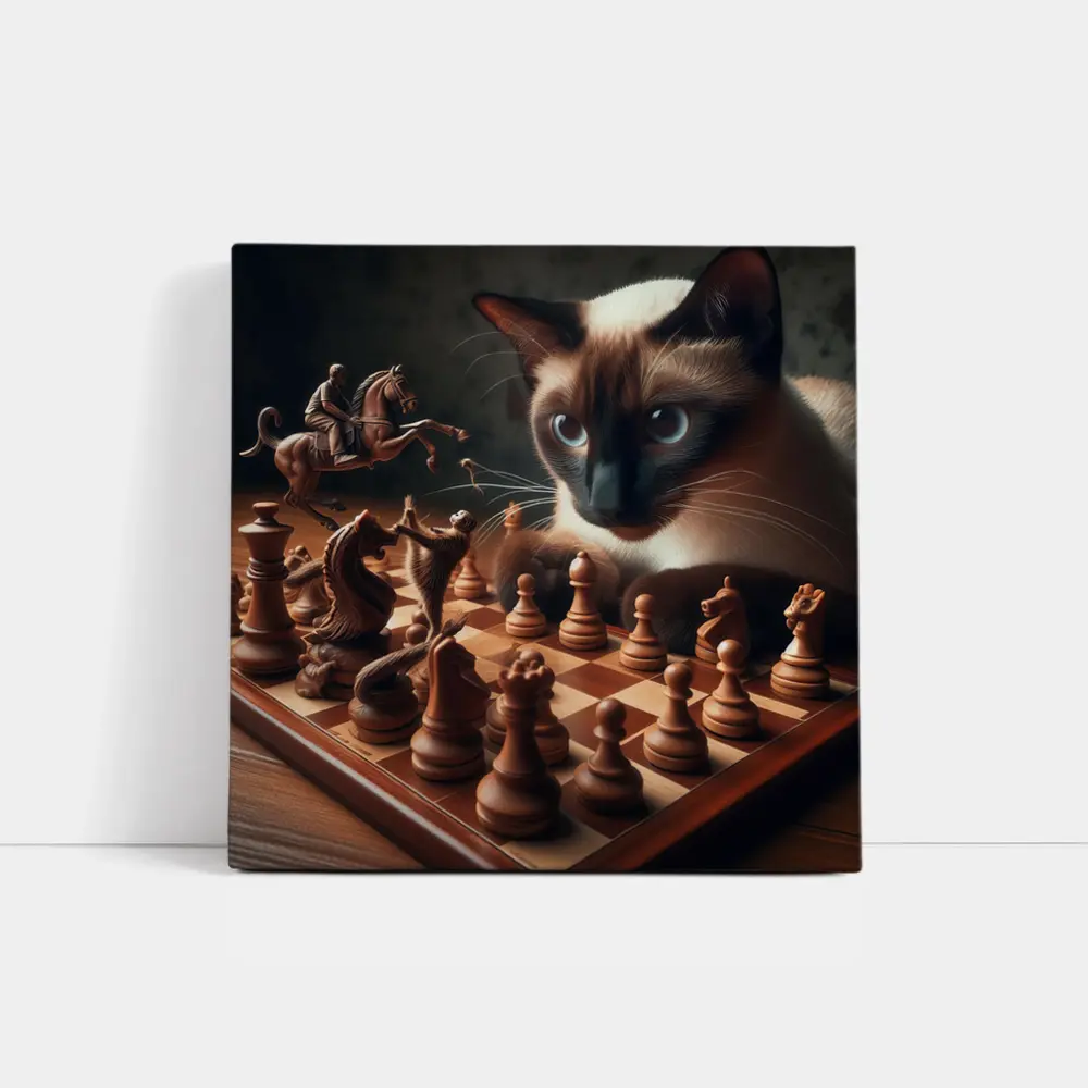 Siamese Cat Playing Chess Board Game – Wall Art