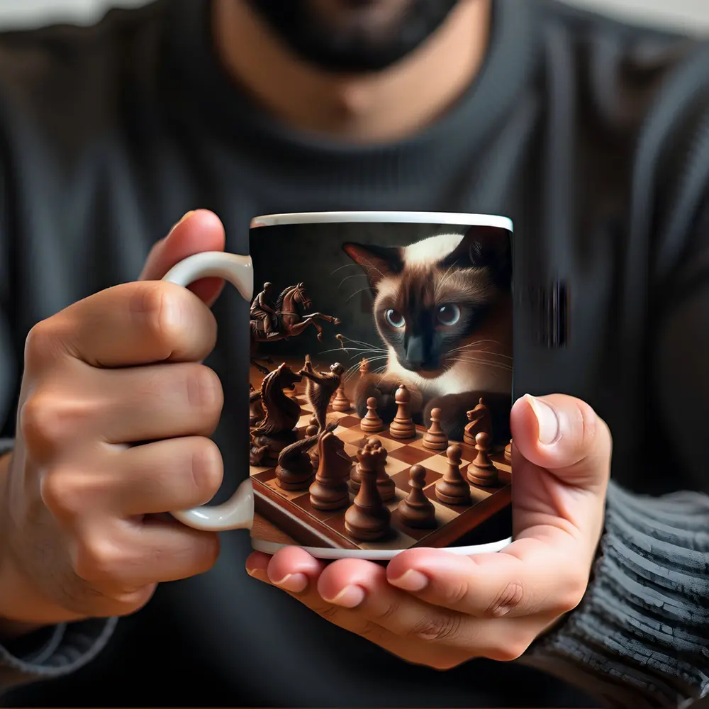 Siamese Cat Playing Chess Board Game – Mugs