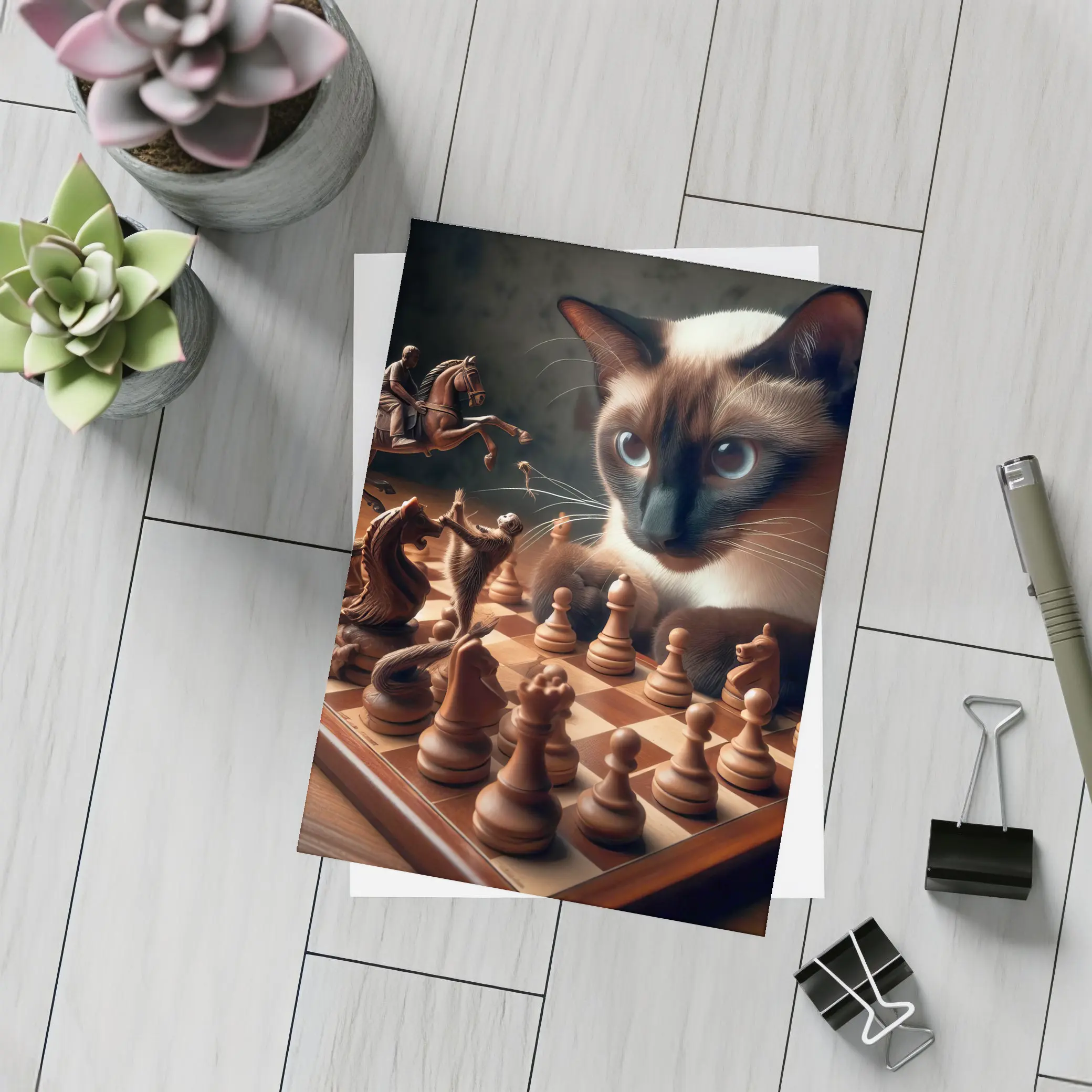 Siamese Cat Playing Chess Board Game – Postcards