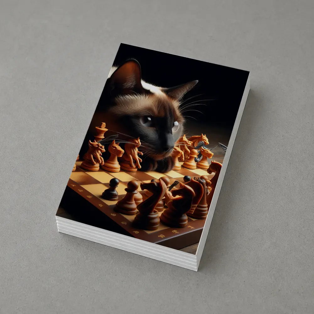 Siamese Cat Studying Chess Board Game – Postcards