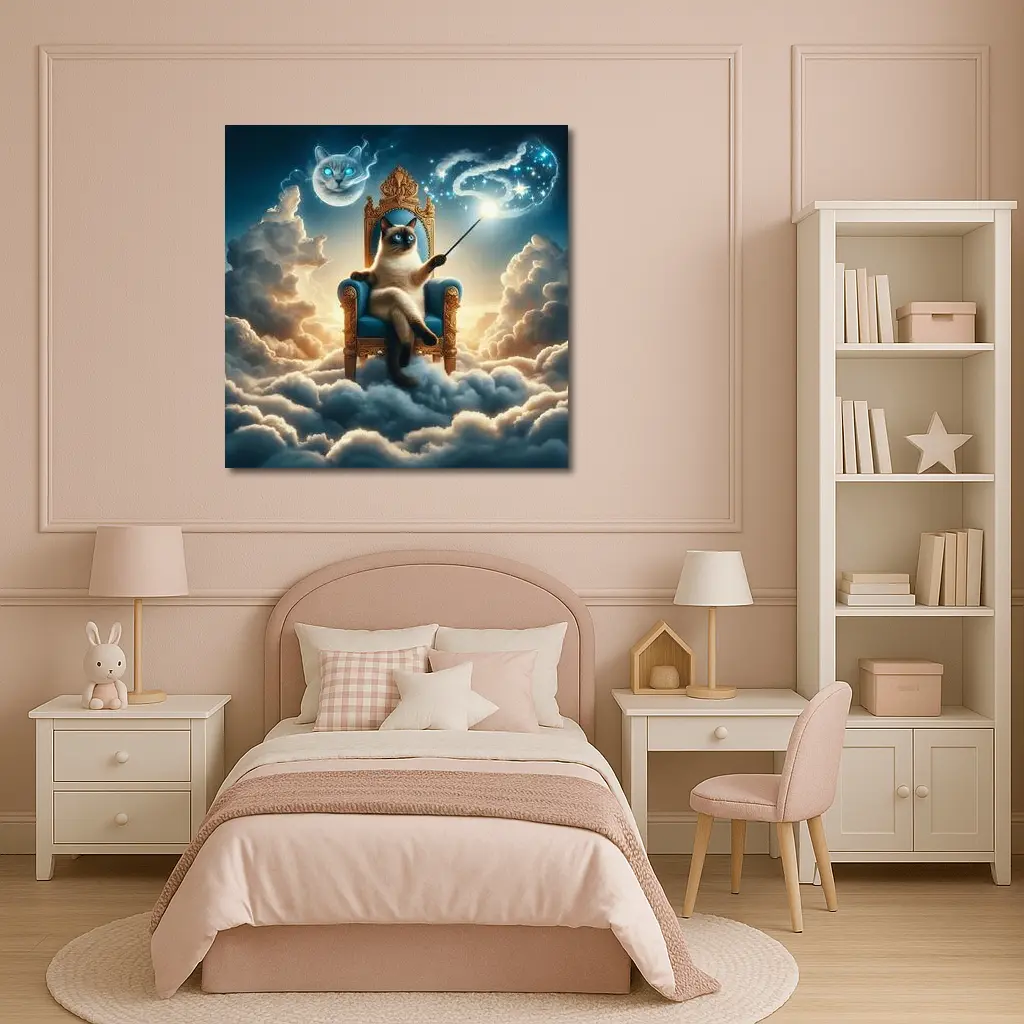 Siamese Cat Wizard Throne Above Clouds – Wall Art