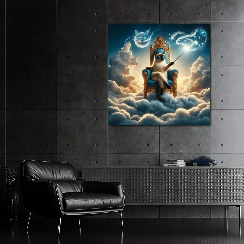 Siamese Cat Wizard Throne Above Clouds – Wall Art