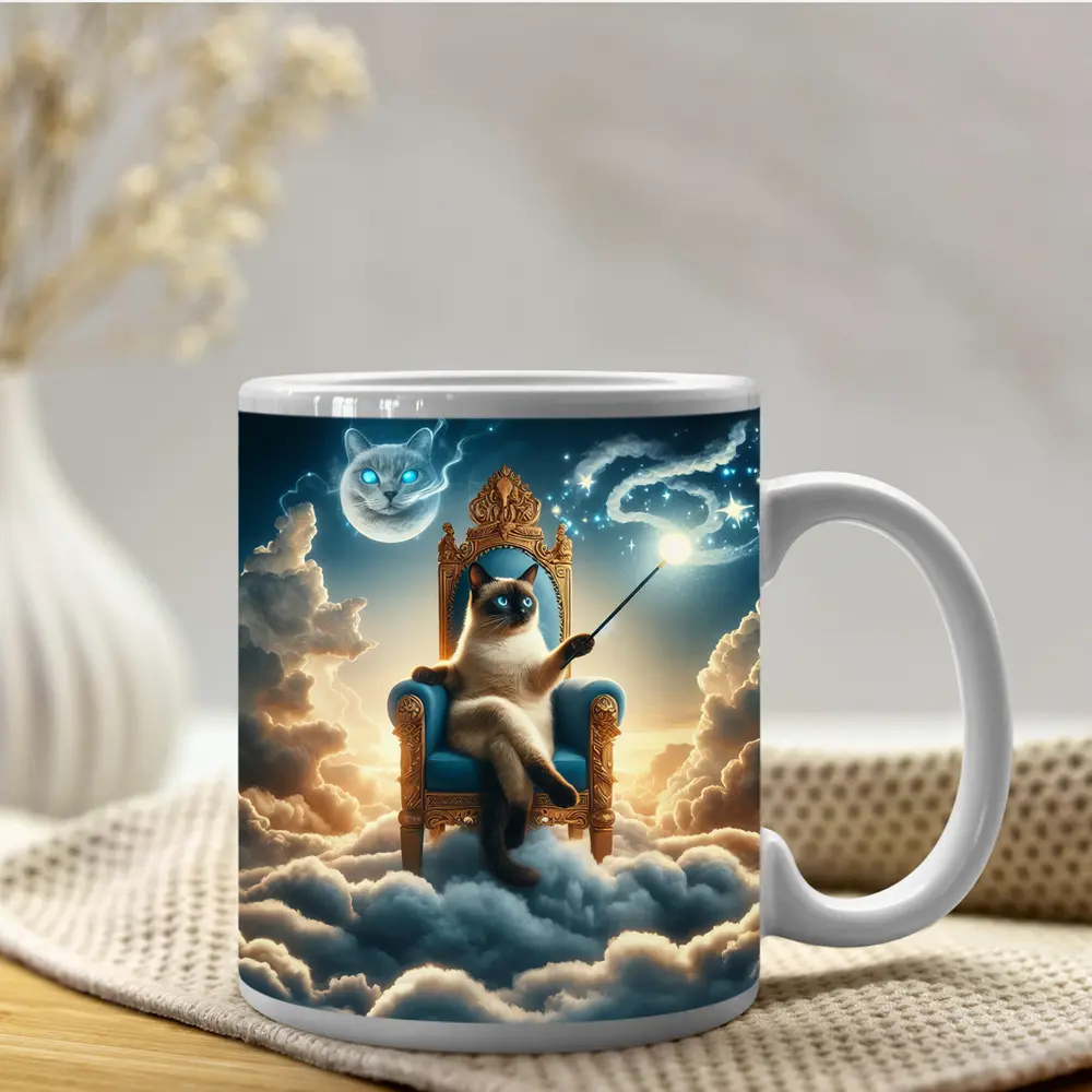 Siamese Cat Wizard Throne Above Clouds – Mugs