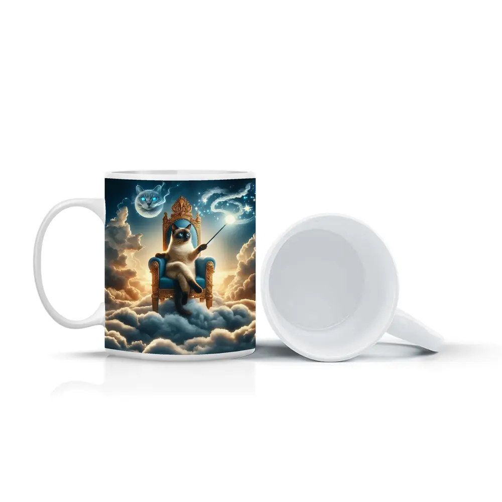 Siamese Cat Wizard Throne Above Clouds – Mugs
