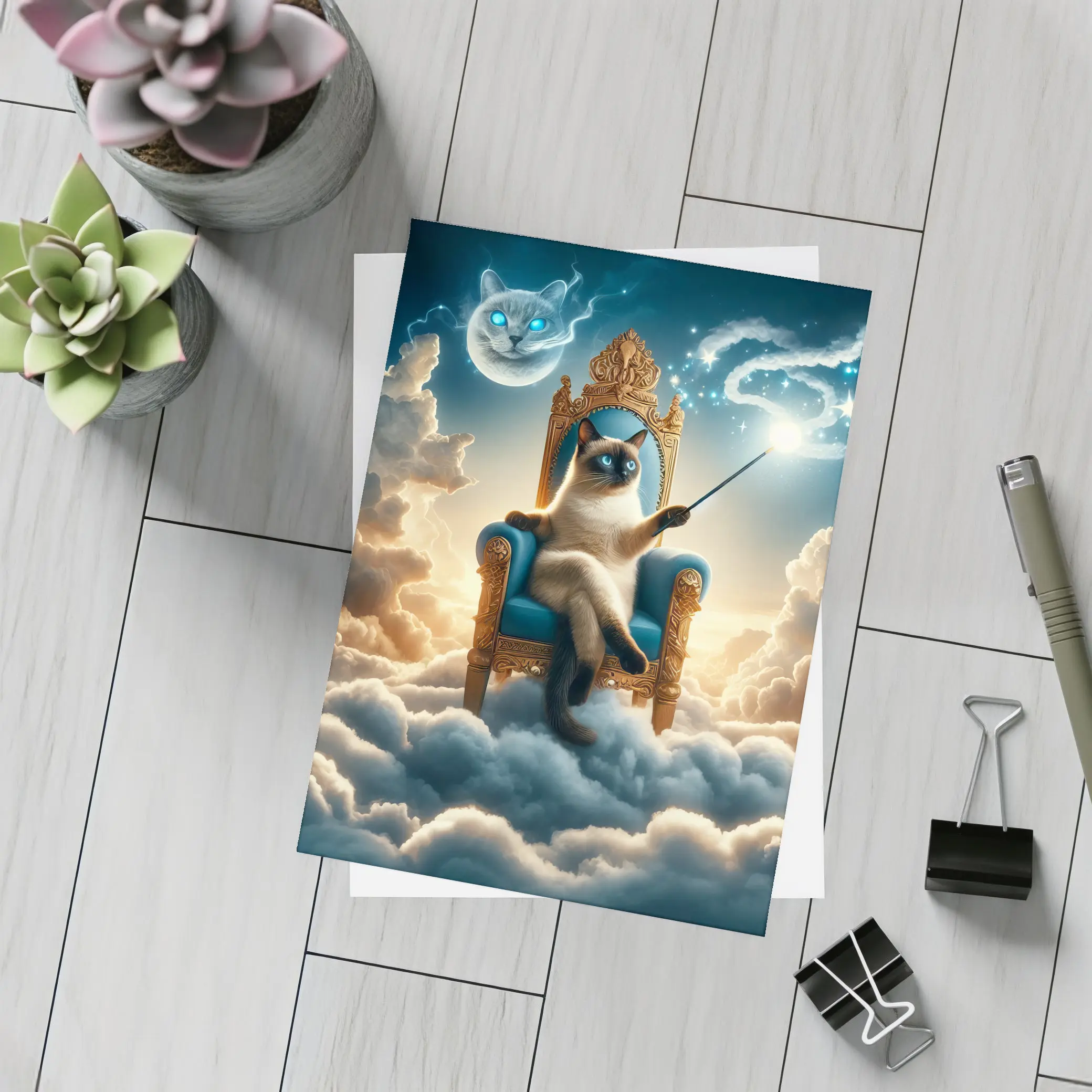 Siamese Cat Wizard Throne Above Clouds – Postcards