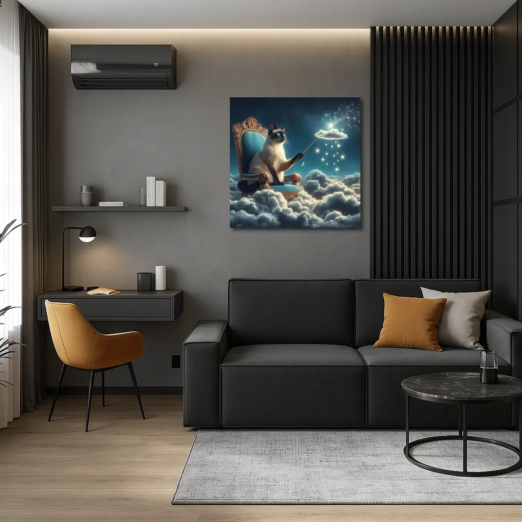 Siamese Cat Wizard Throne Cloudy Night Sky – Wall Art